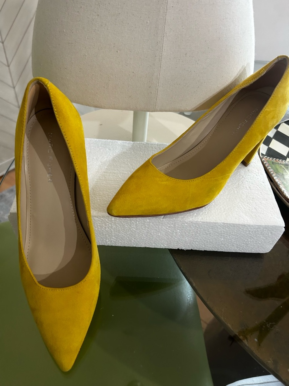 Marc Jacobs Yellow Suede Pointed Toe Pumps